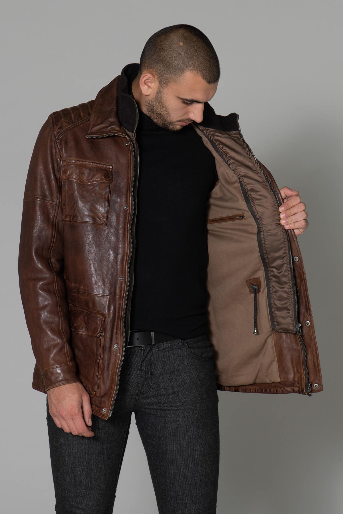 Leather coat with removable facing - Image n°5