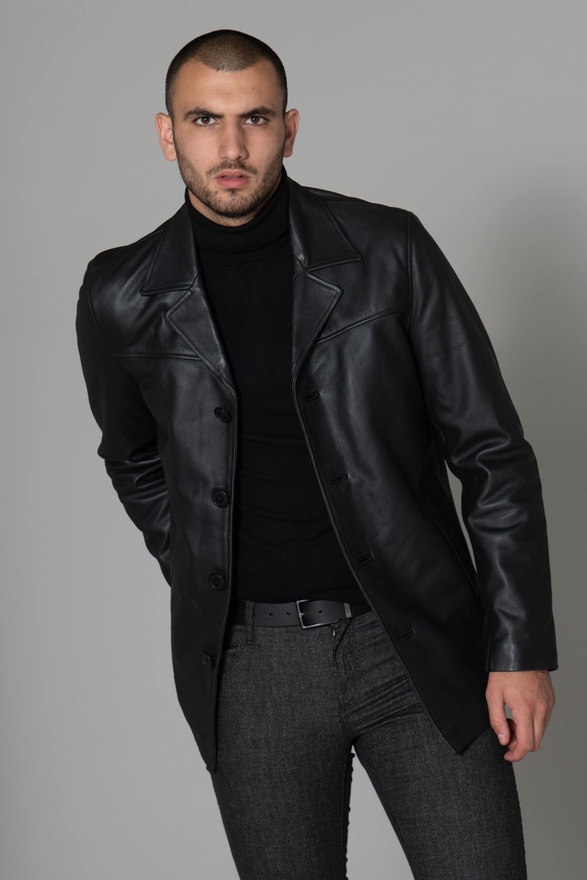 Black thick leather jacket - Image n°8