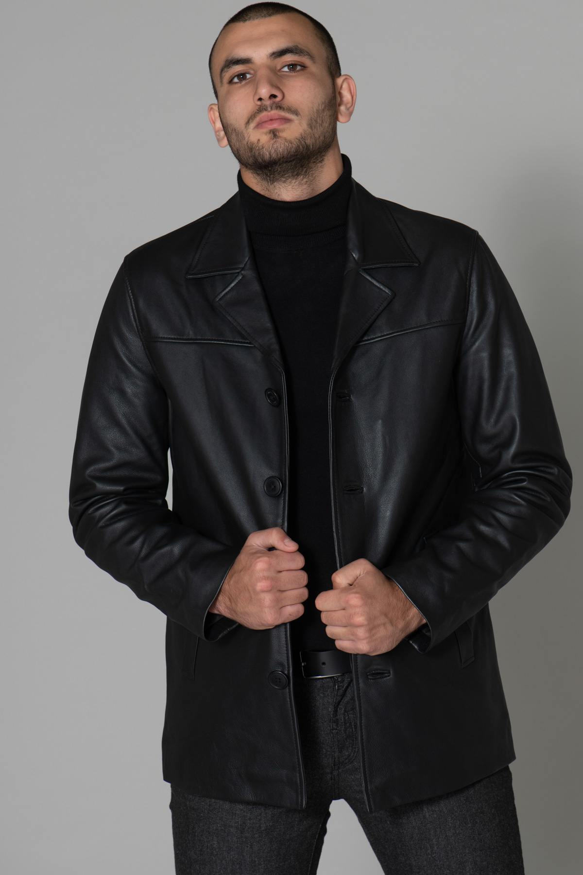 Black thick leather jacket - Image n°4