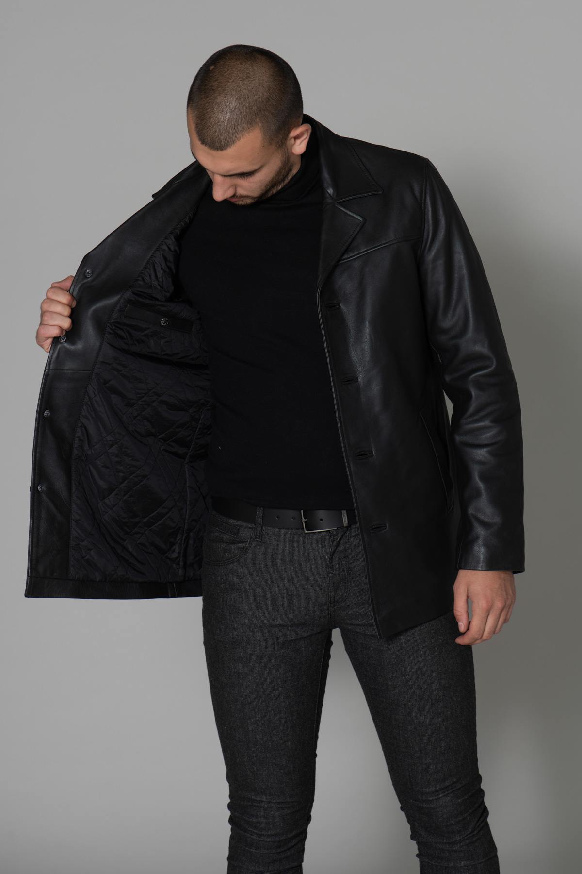 Black thick leather jacket - Image n°9