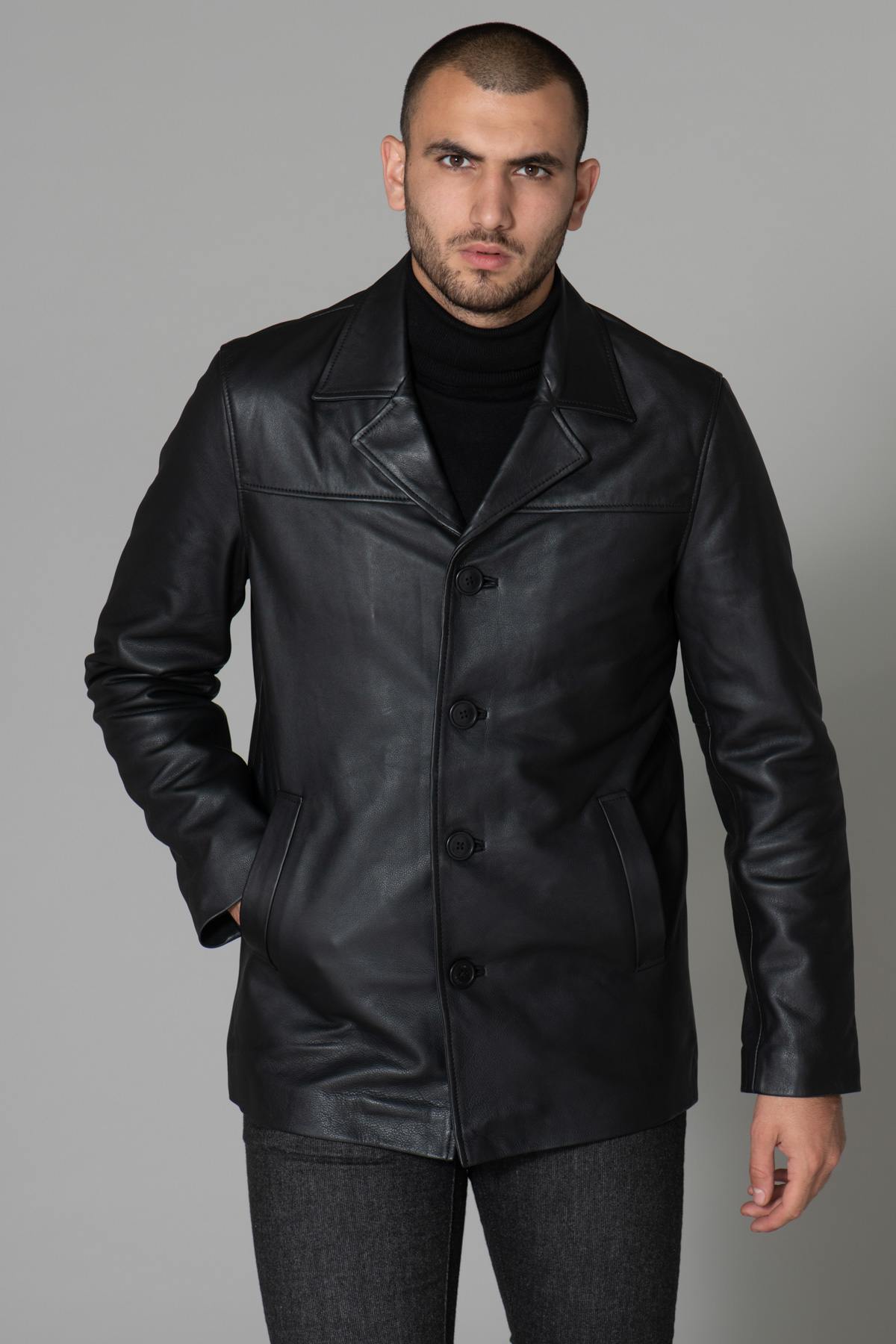 Black thick leather jacket - Image n°5