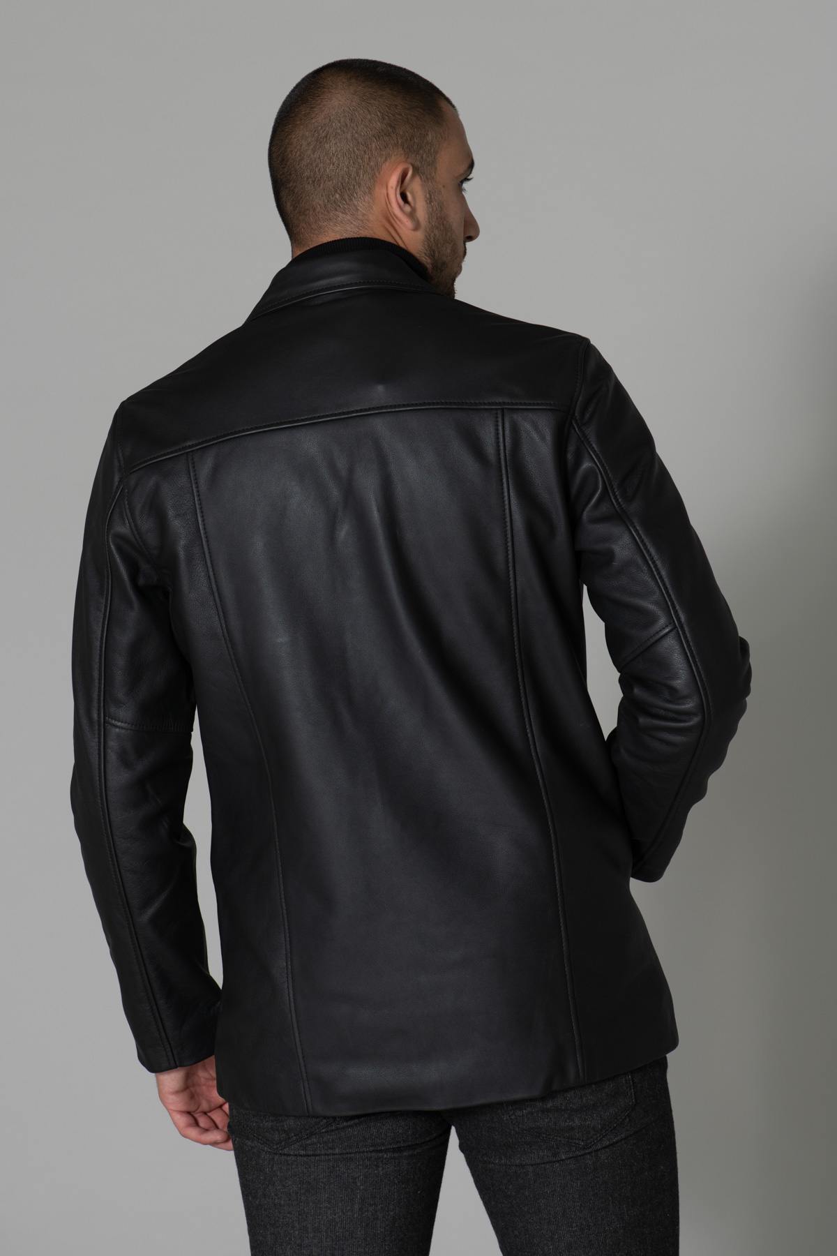 Black thick leather jacket - Image n°10