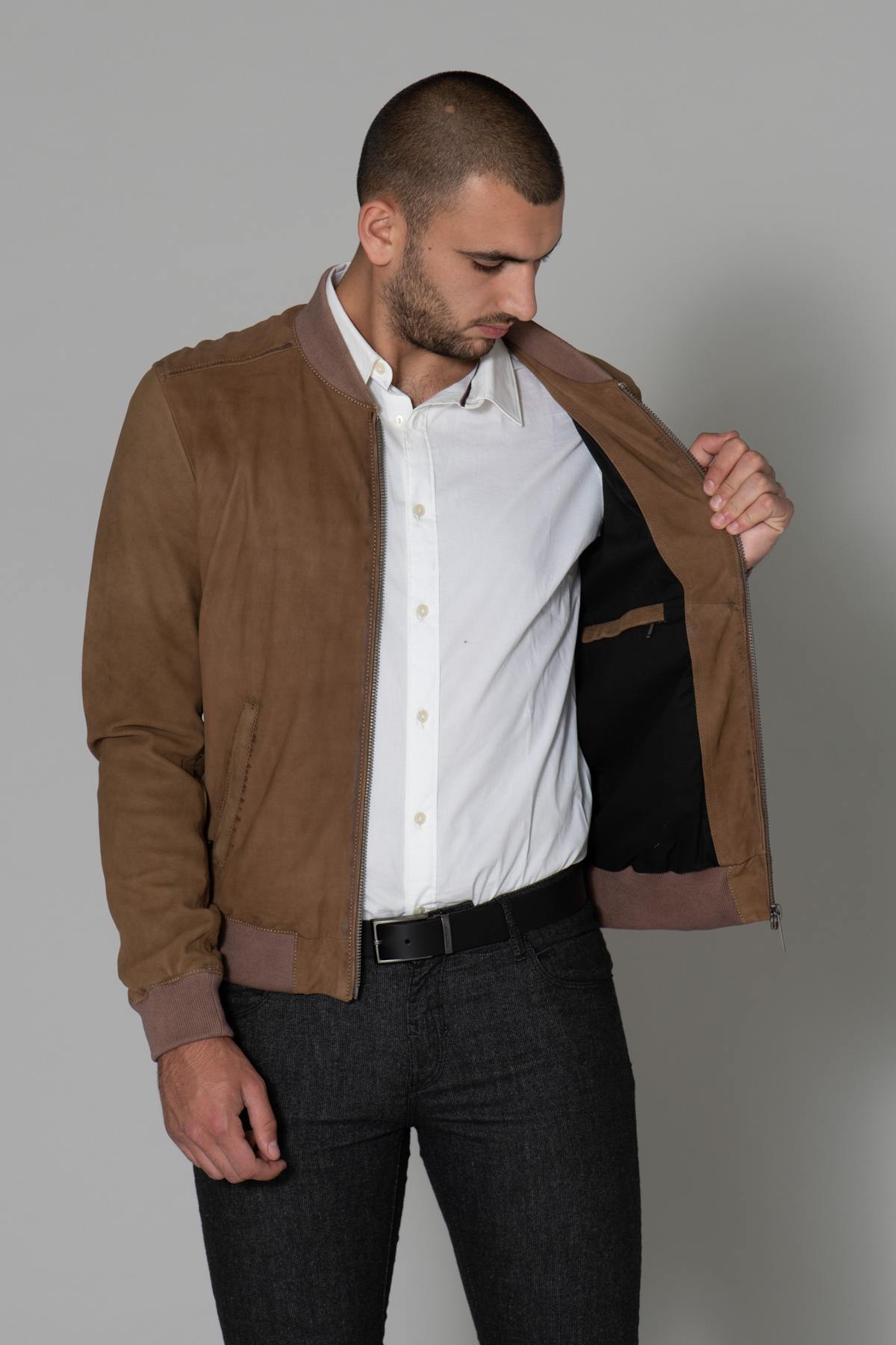 Coffee-colored nubuck leather jacket - Image n°7