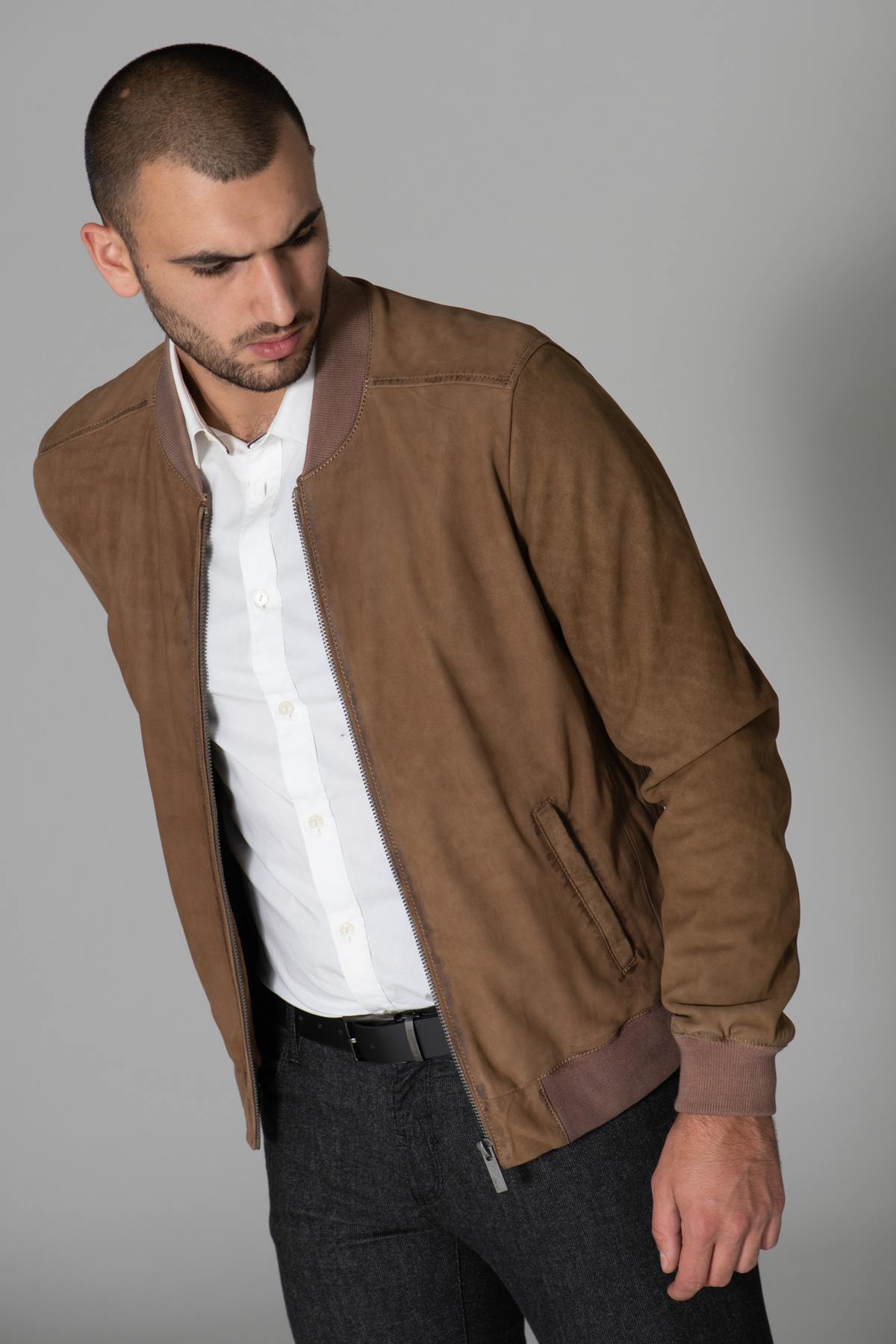 Coffee-colored nubuck leather jacket - Image n°1