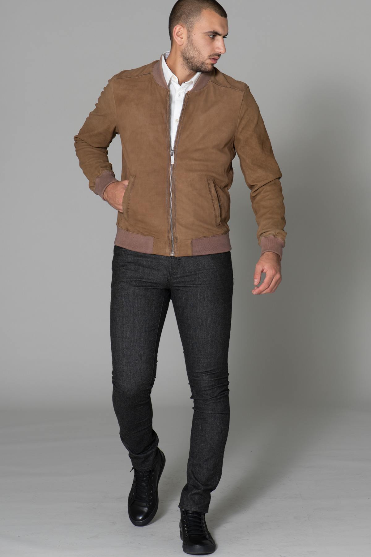 Coffee-colored nubuck leather jacket - Image n°3