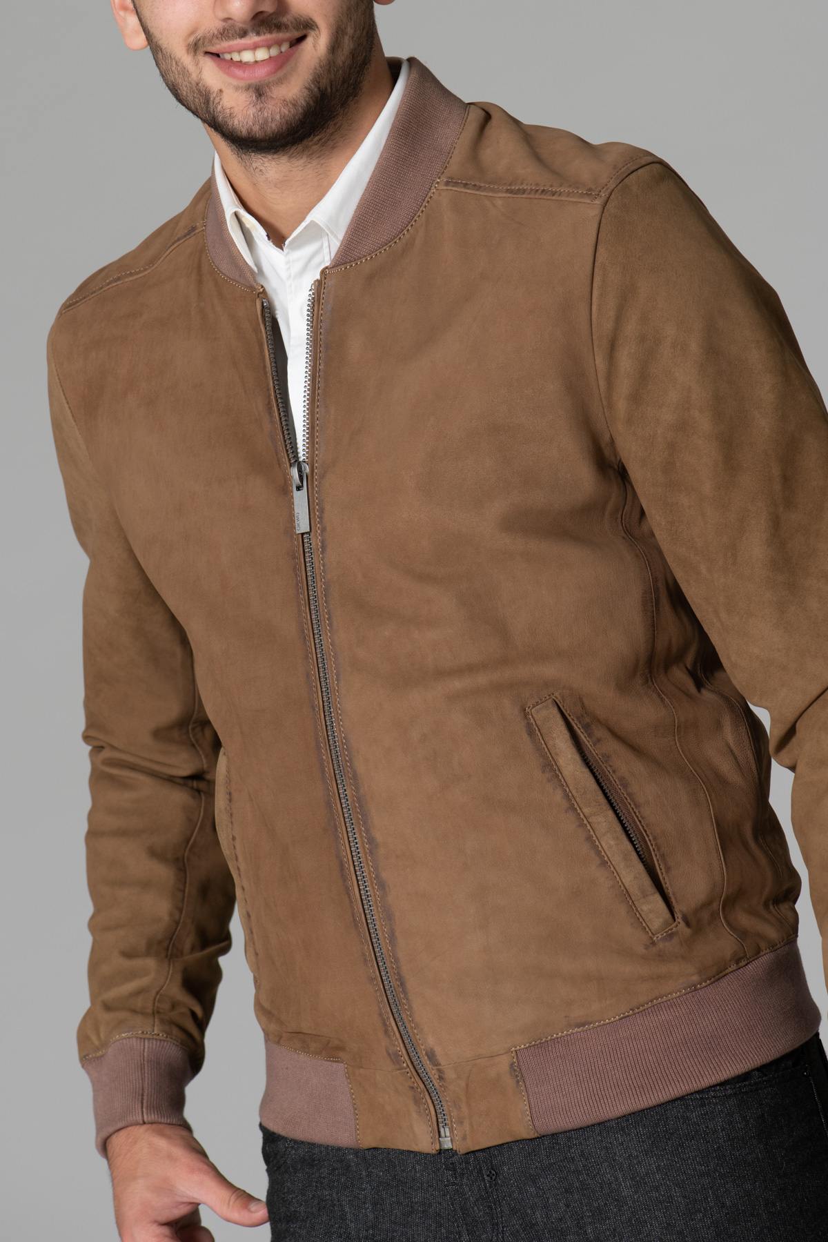 Coffee-colored nubuck leather jacket - Image n°2