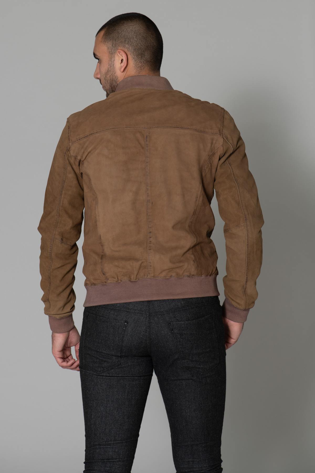 Coffee-colored nubuck leather jacket - Image n°8