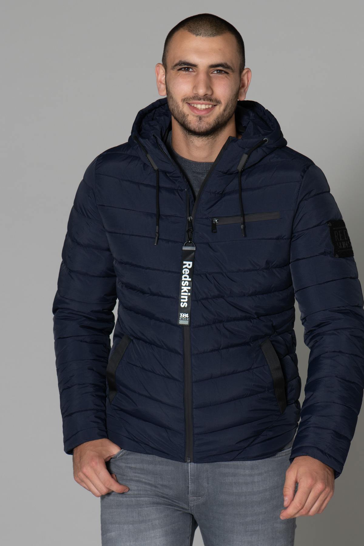 Men's navy blue down jacket - Image n°1