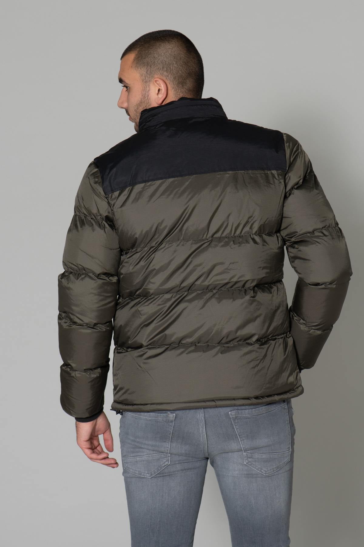 Khaki and black nylon down jacket - Image n°6