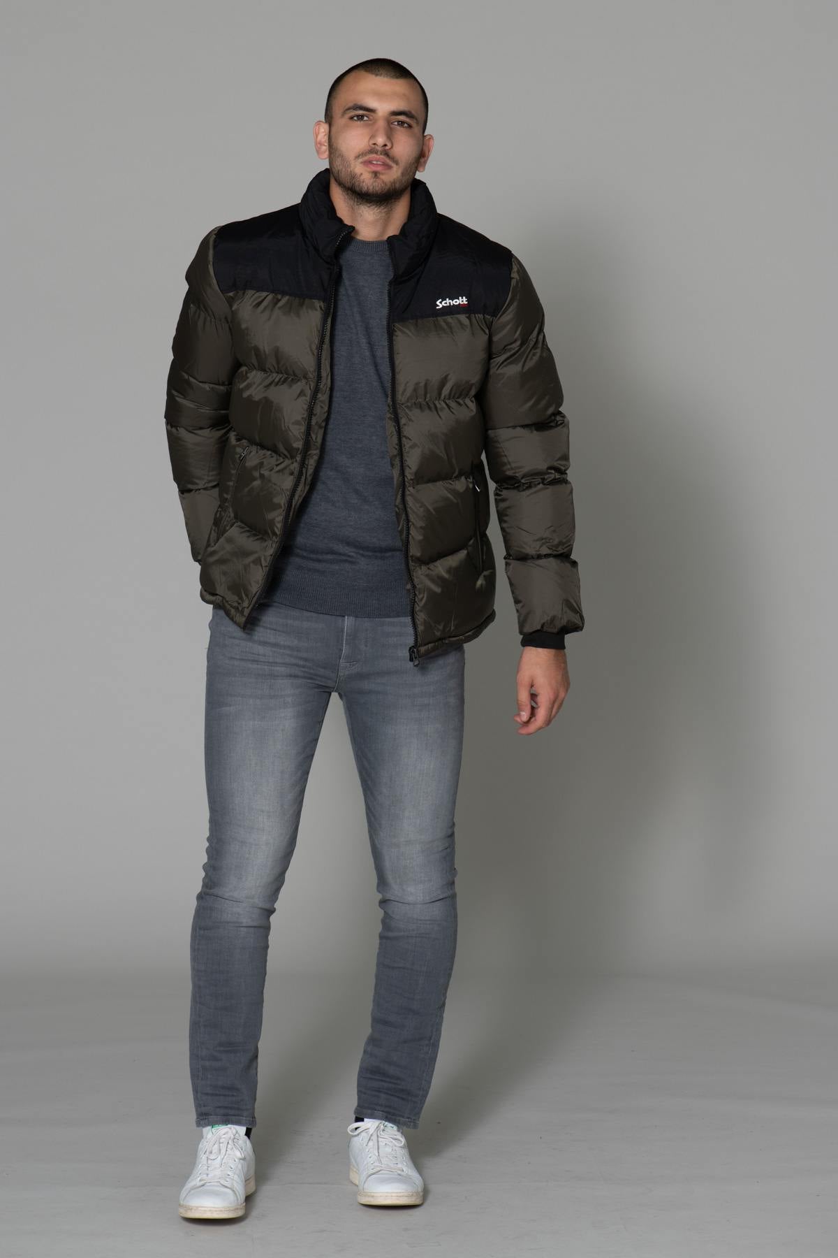 Khaki and black nylon down jacket - Image n°2