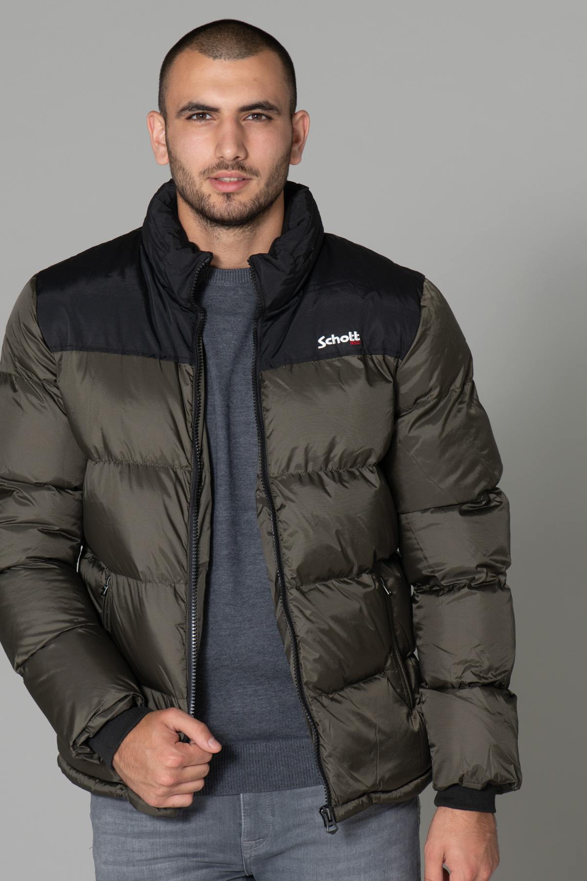 Khaki and black nylon down jacket - Image n°7