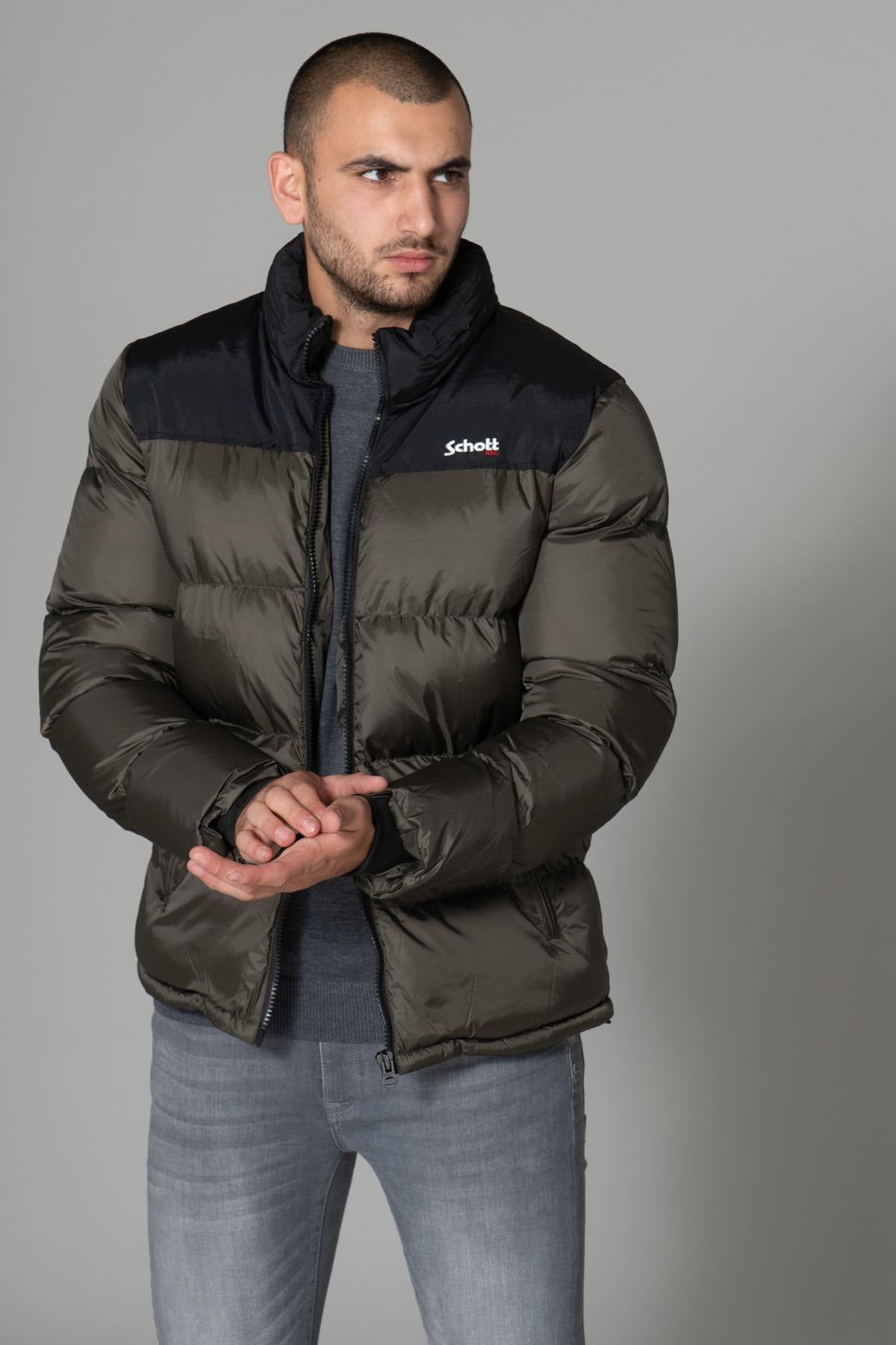 Khaki and black nylon down jacket - Image n°3