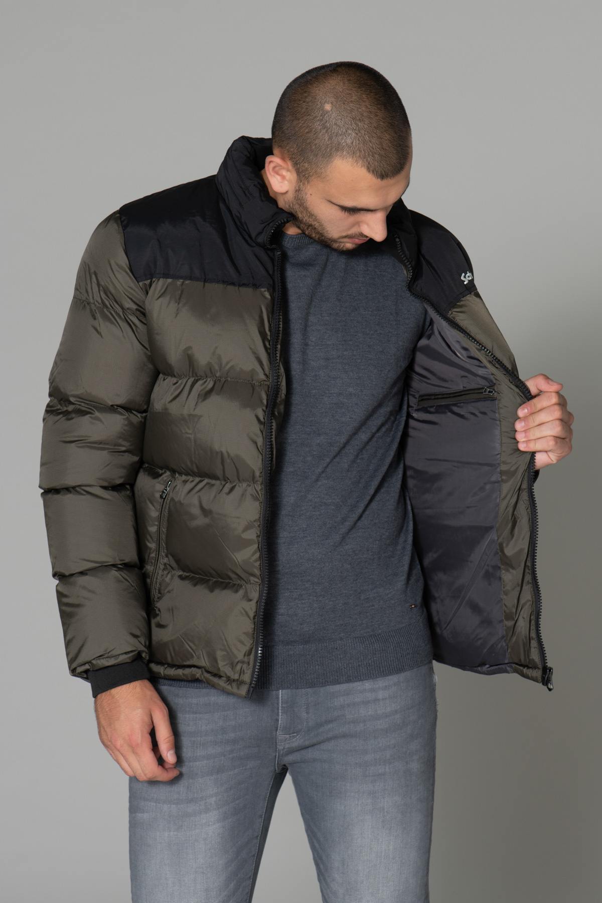 Khaki and black nylon down jacket - Image n°8