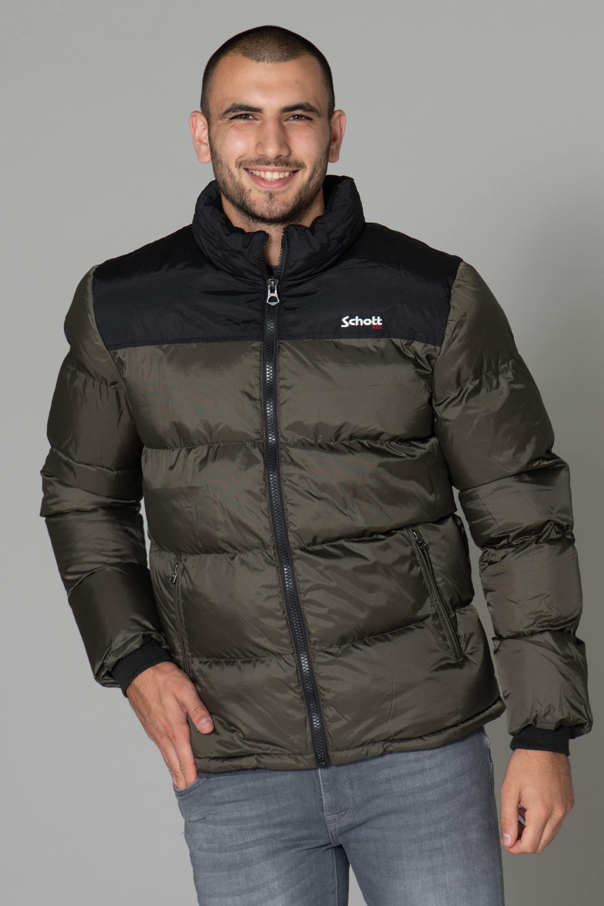 Khaki and black nylon down jacket - Image n°9