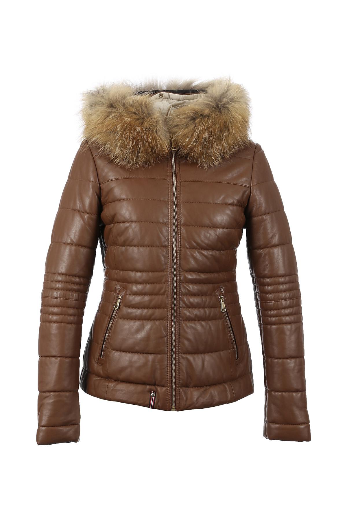 Genuine leather and fur down jacket - Image n°8