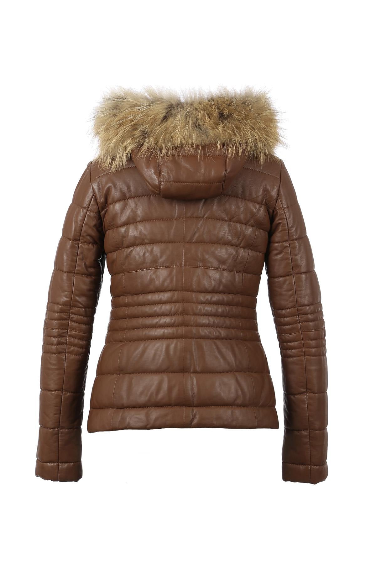 Genuine leather and fur down jacket - Image n°9