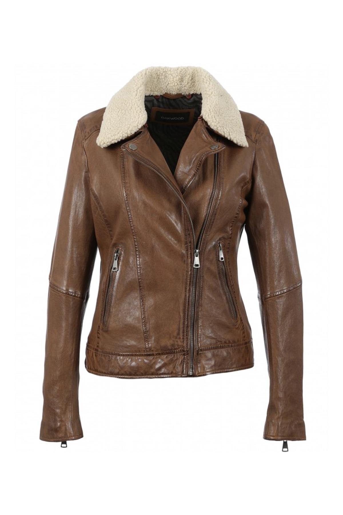 Tan women's perfecto Removable fur collar - Image n°1