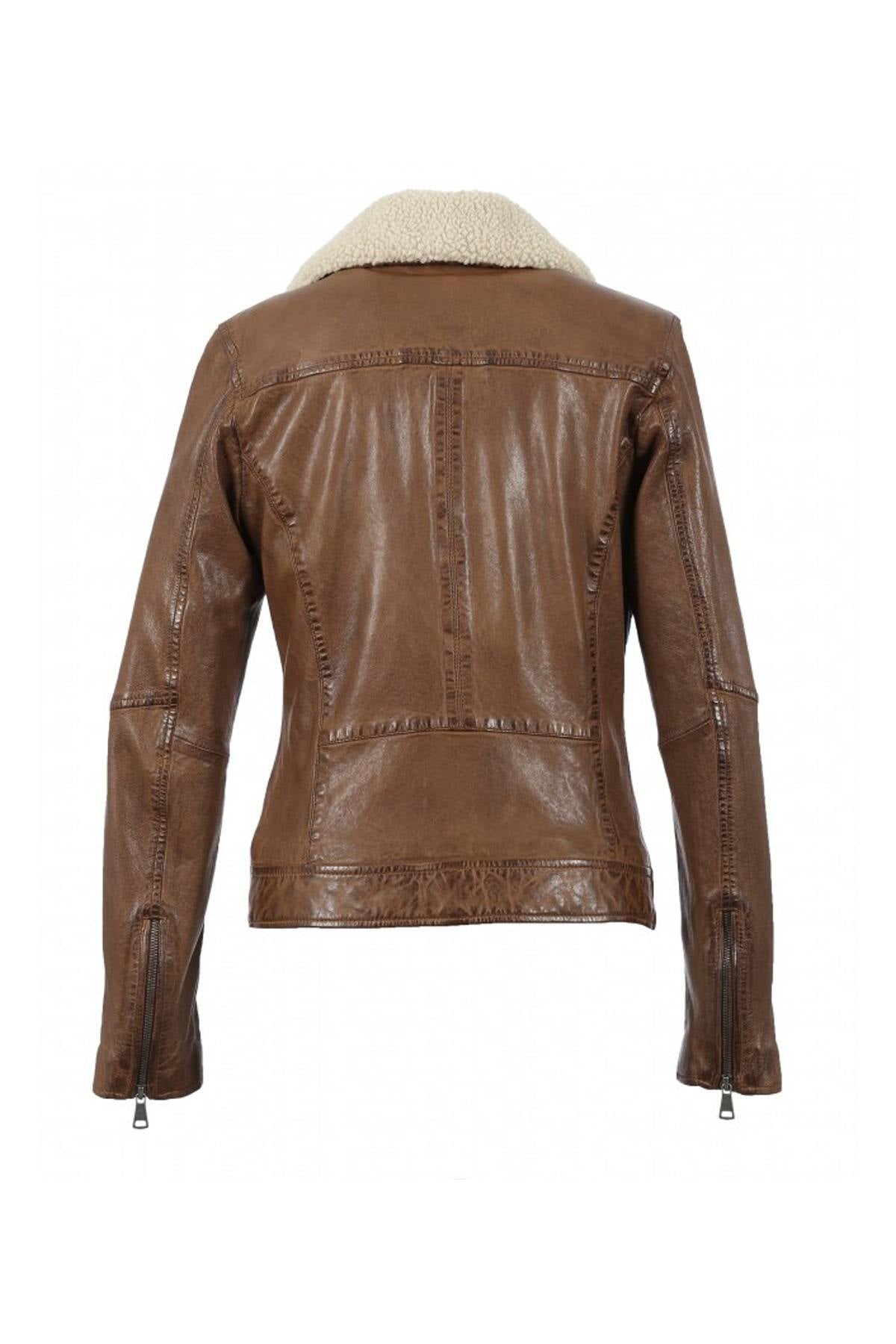 Tan women's perfecto Removable fur collar - Image n°4