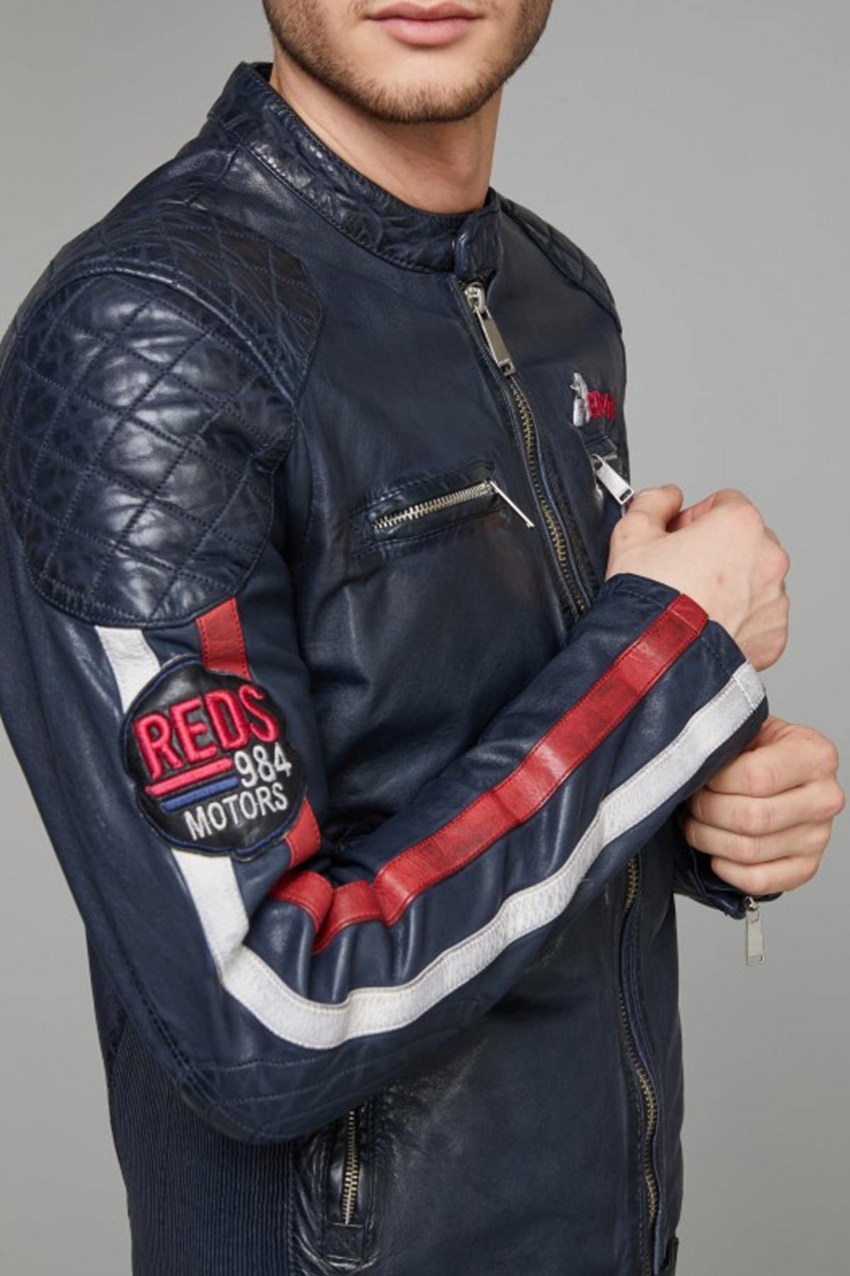 Navy blue racing leather jacket - Image n°4