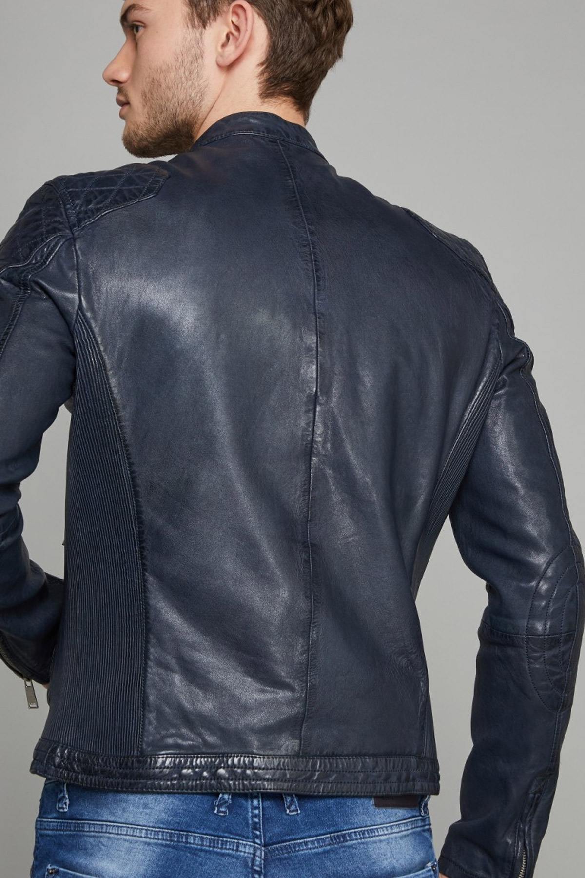 Navy blue racing leather jacket - Image n°3