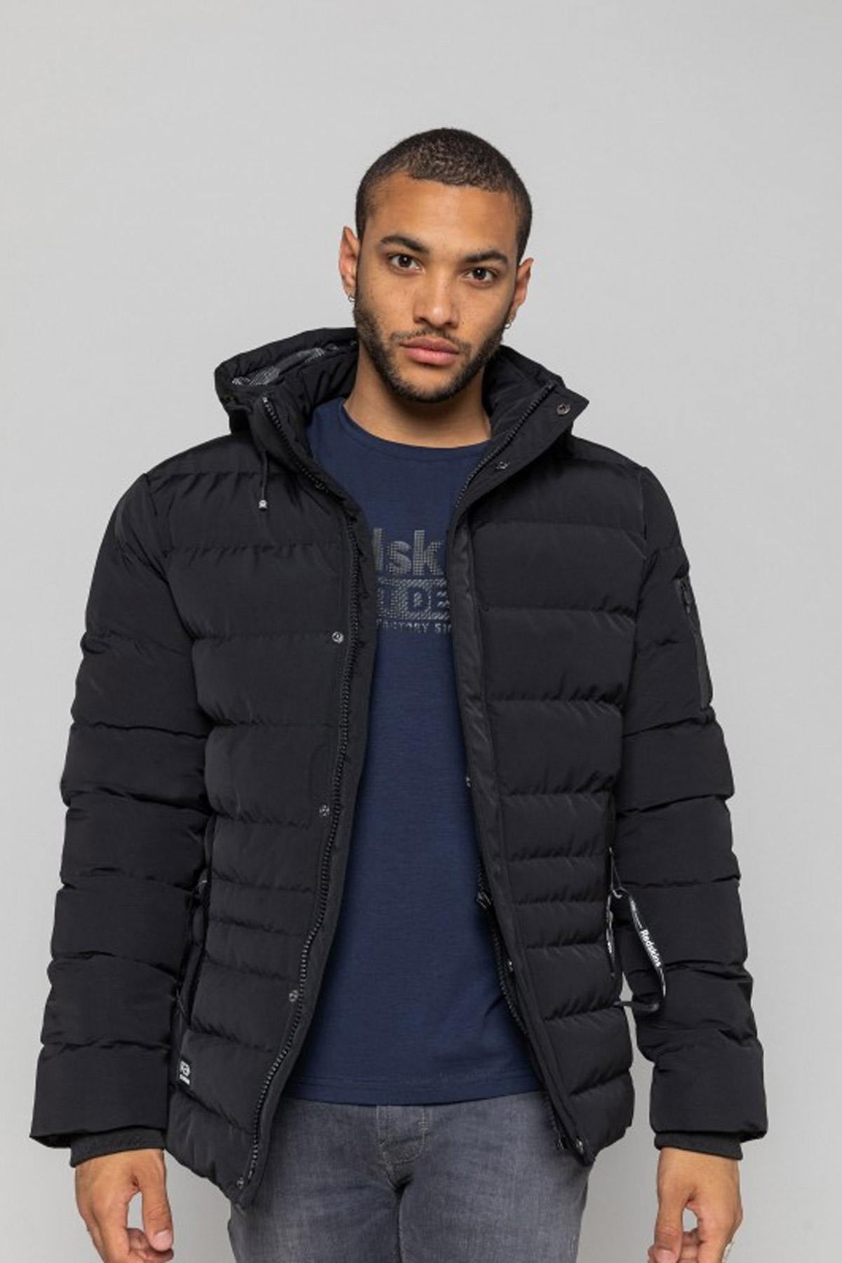 Black sportswear hooded down jacket - Image n°1