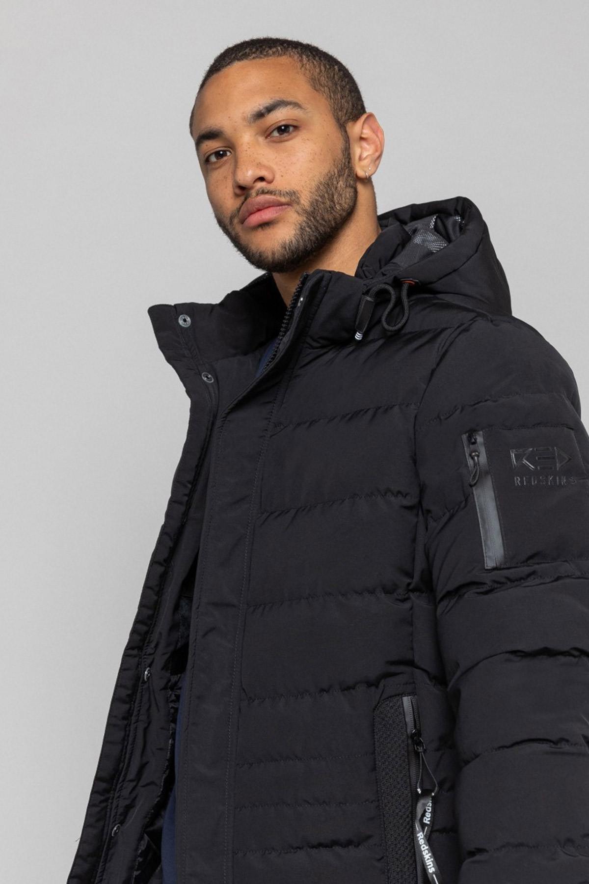 Black sportswear hooded down jacket - Image n°2