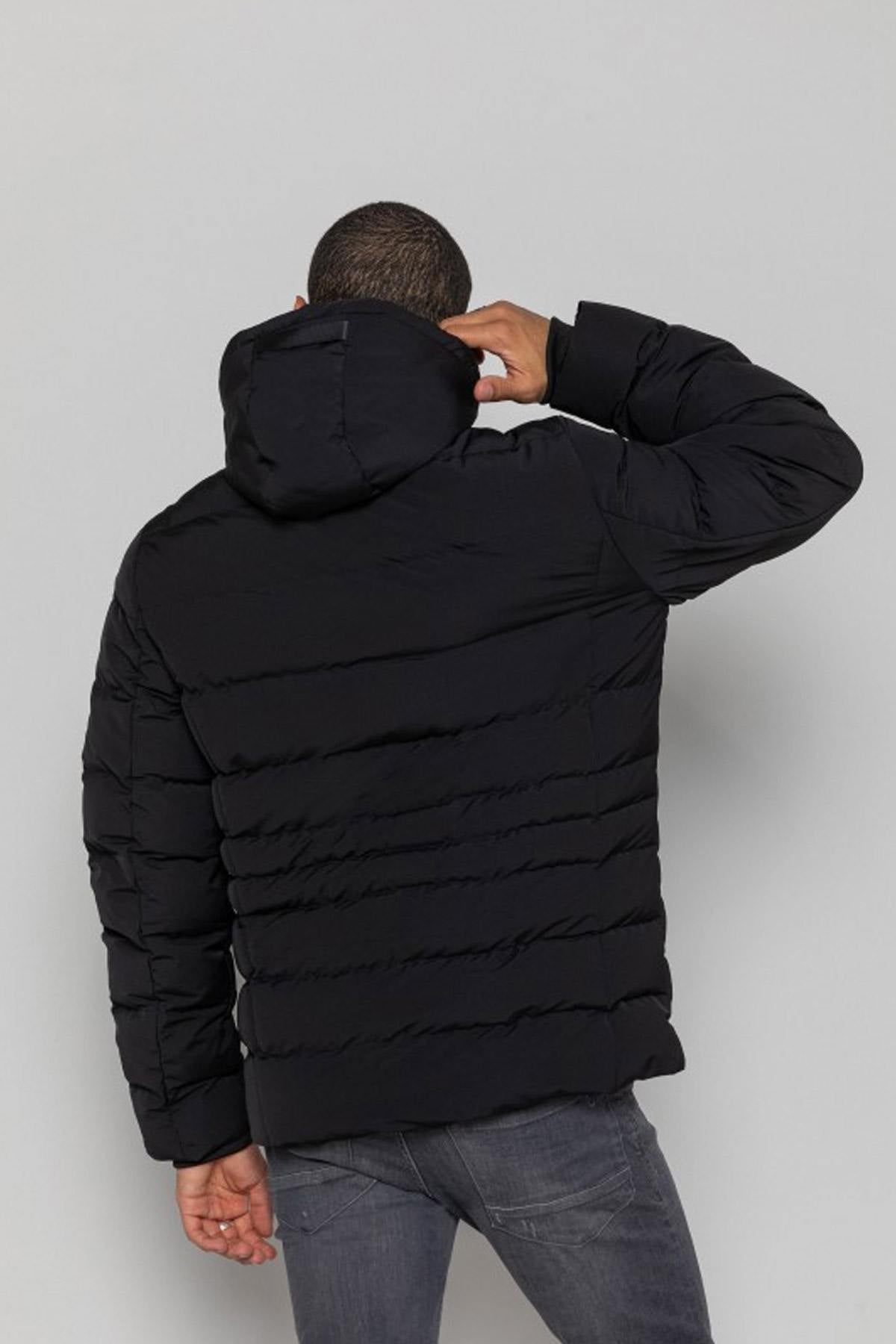 Black sportswear hooded down jacket - Image n°3