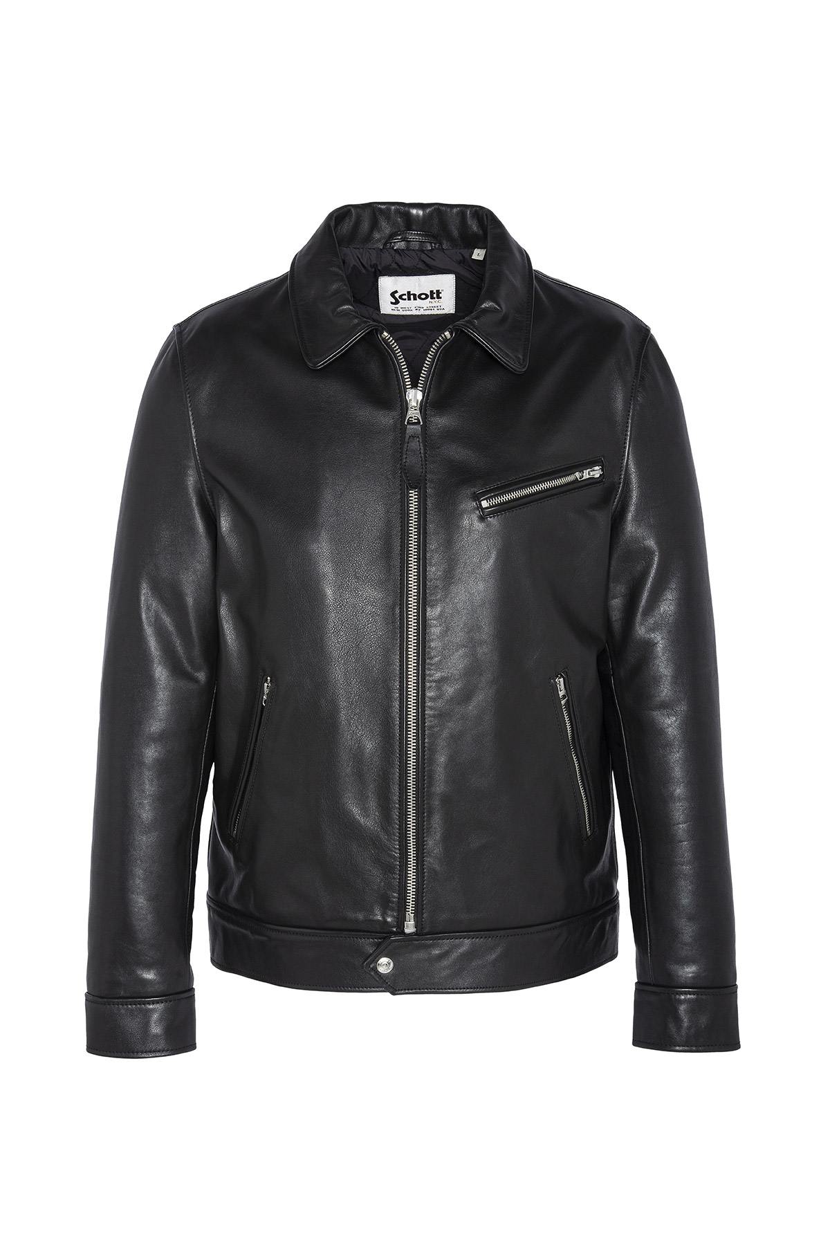 Black leather shirt collar jacket - Image n°6