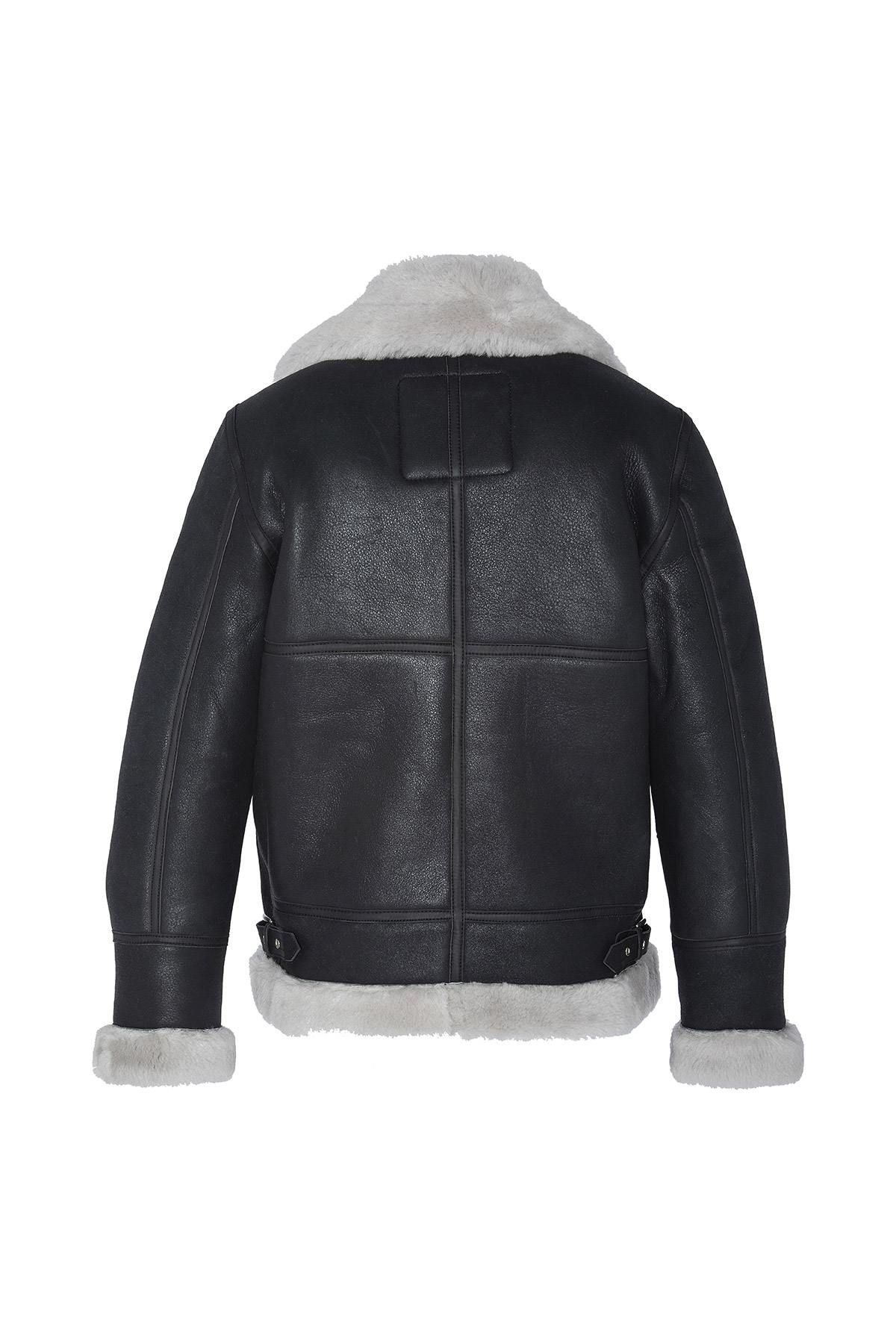 Men's black bomber jacket and white fur - Image n°9