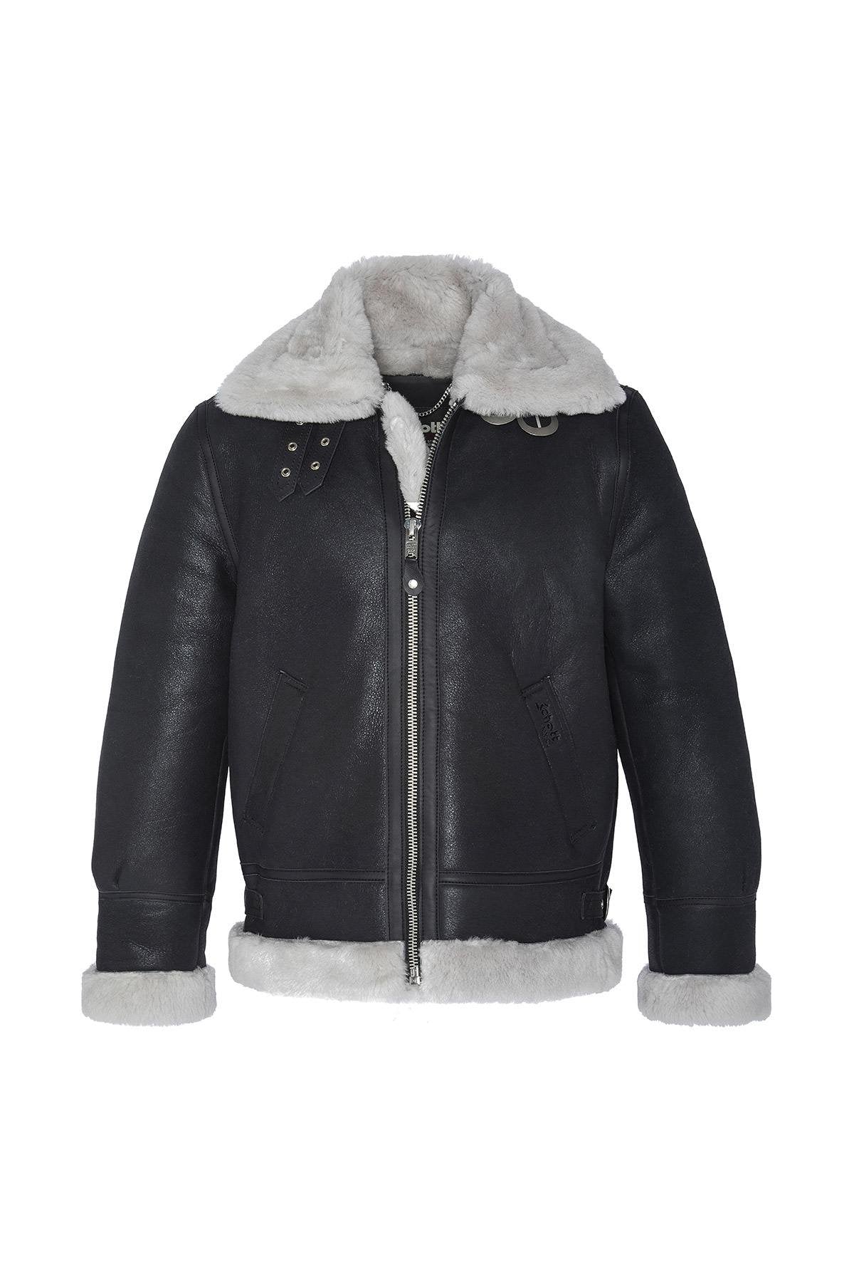 Men's black bomber jacket and white fur - Image n°8