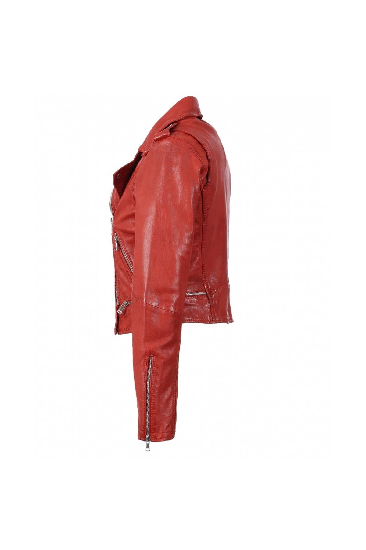 Short Red Biker Jacket for Women - Image n°9