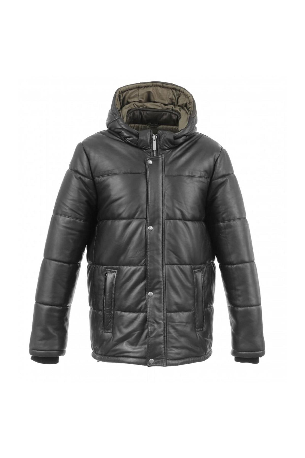 Men's black leather down jacket - Image n°9