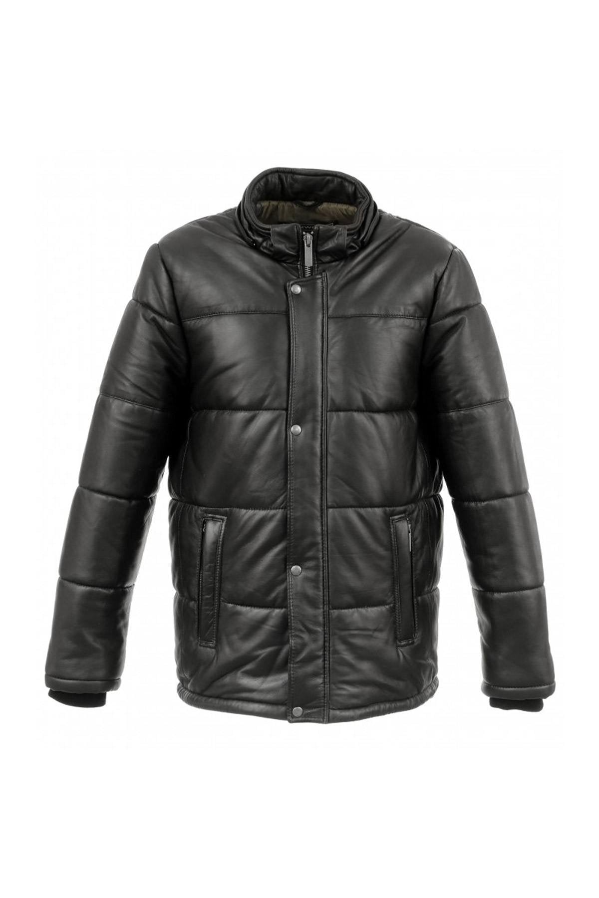 Men's black leather down jacket - Image n°10