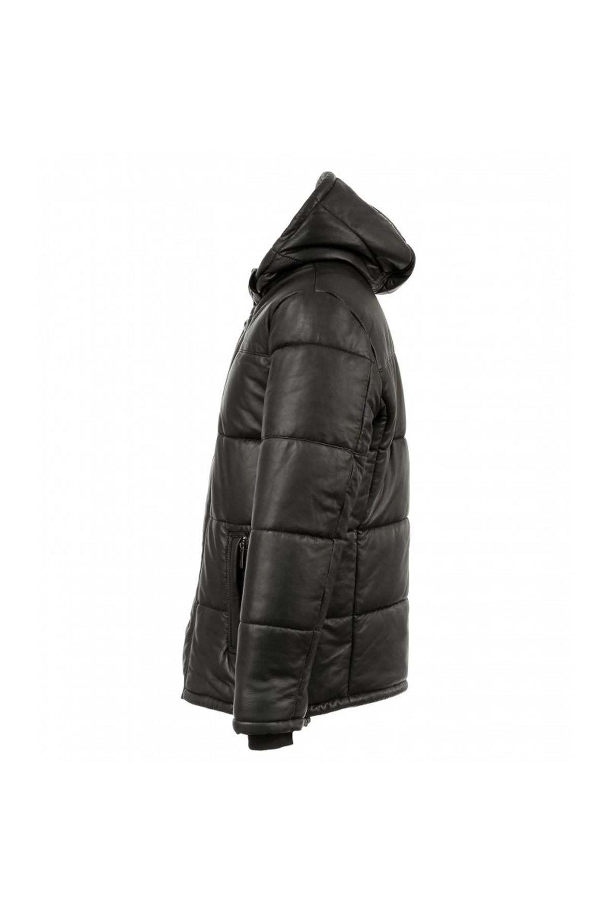 Men's black leather down jacket - Image n°11