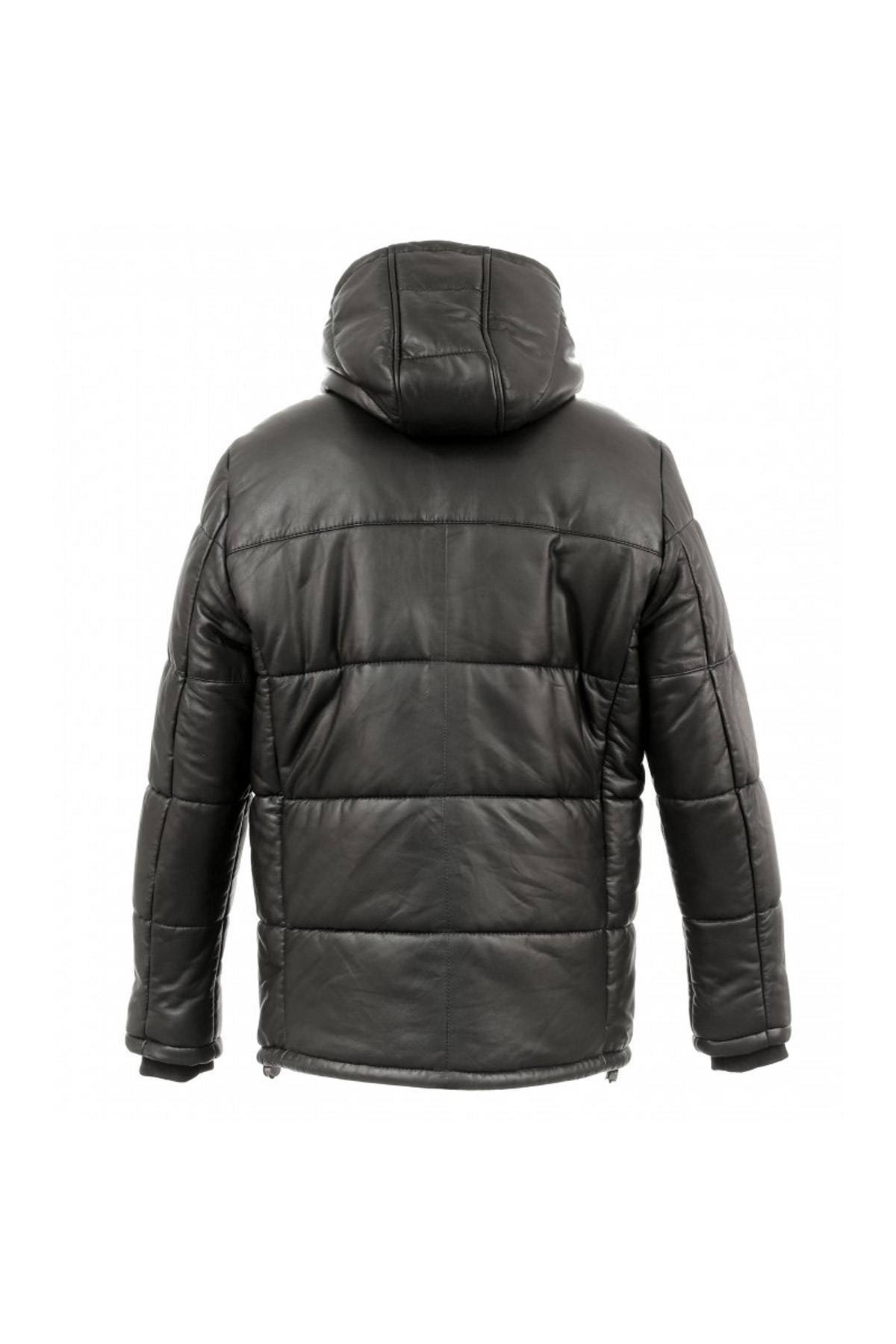 Men's black leather down jacket - Image n°12