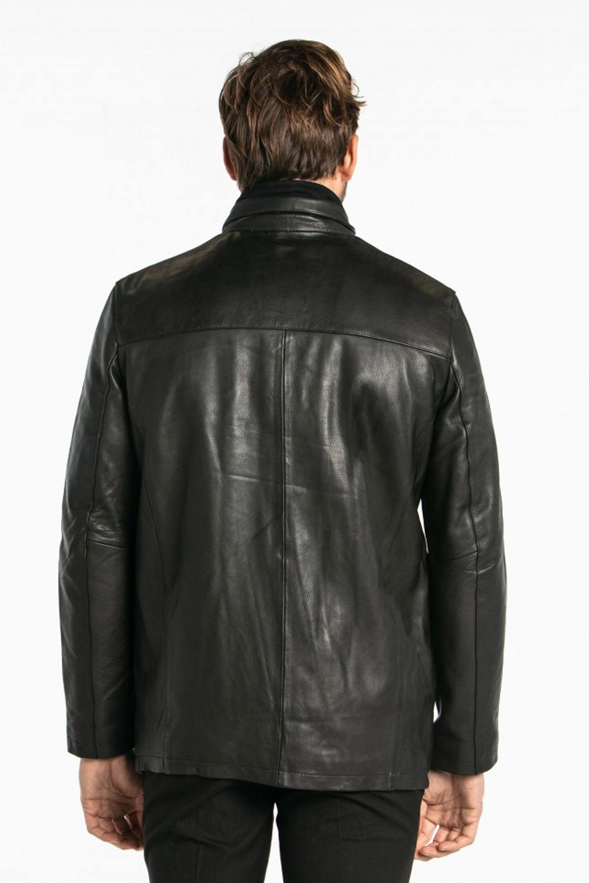 Men's black leather jacket - Image n°3