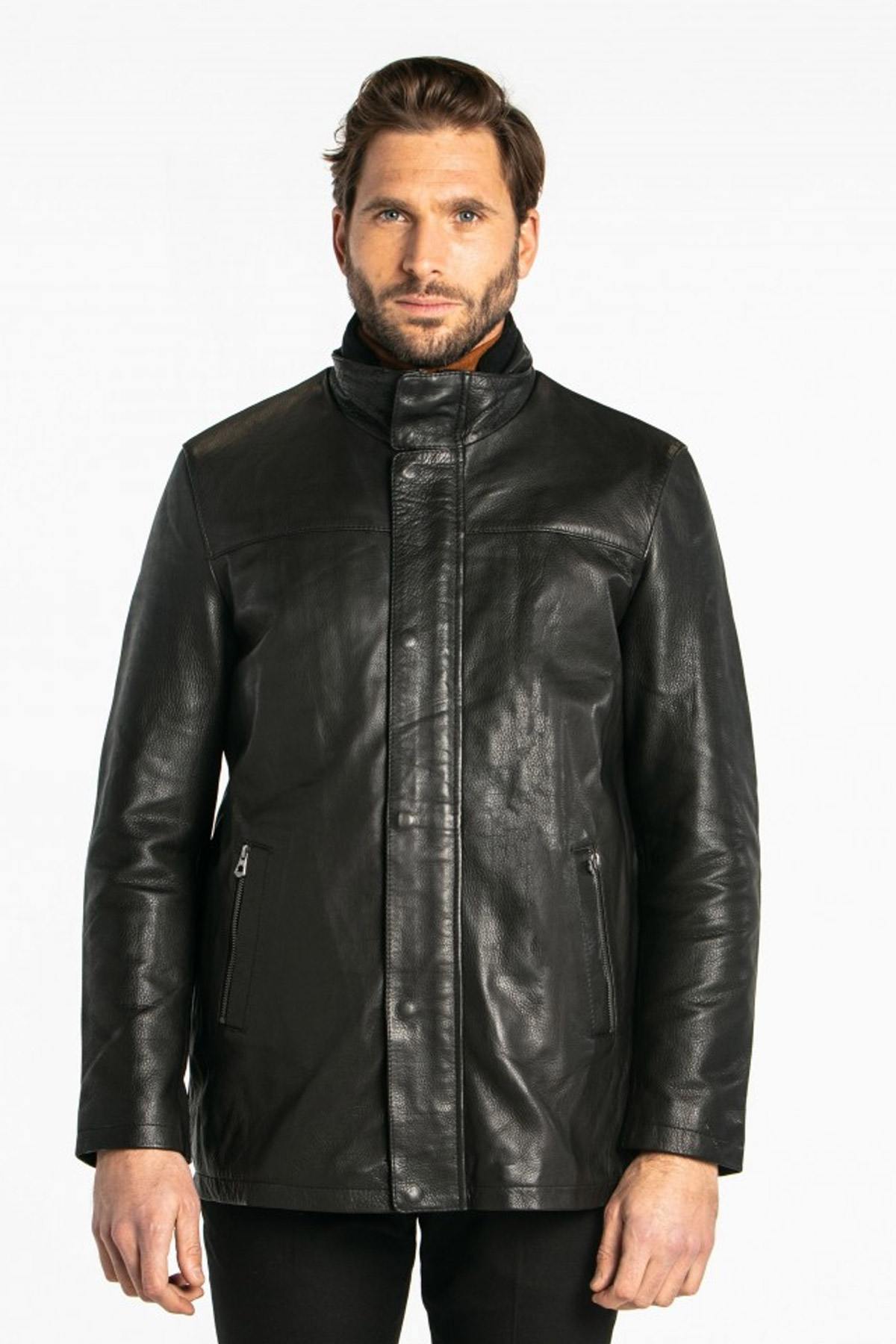 Men's black leather jacket - Image n°2