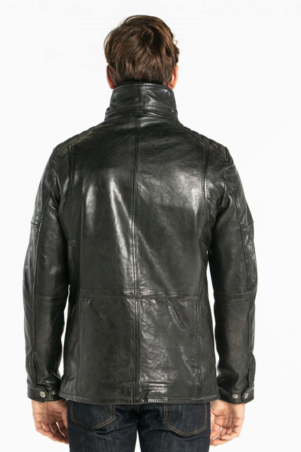 Men's black lambskin leather jacket - Image n°2