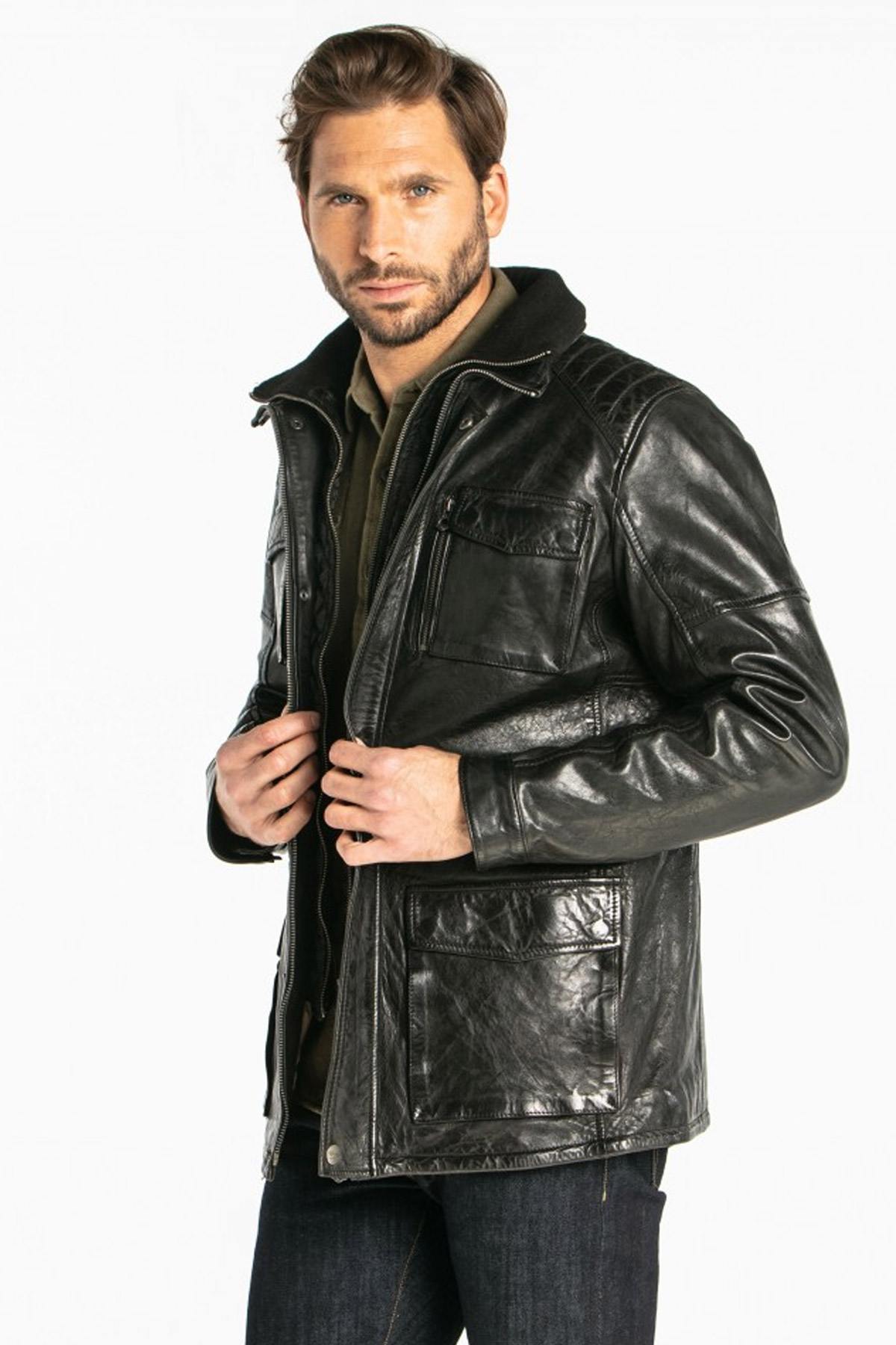 Men's black lambskin leather jacket - Image n°4