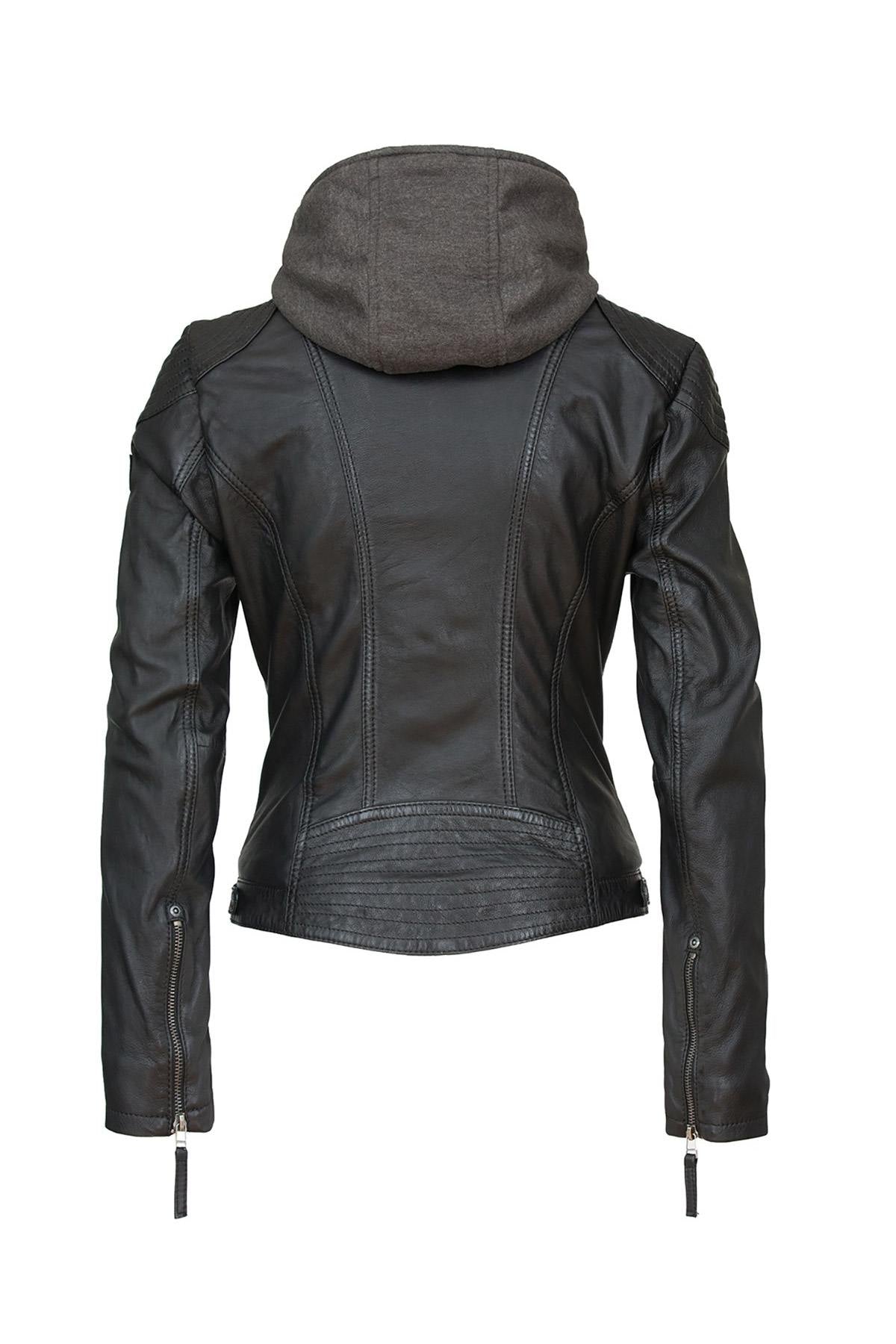 Biker collar jacket with removable hood - Image n°8