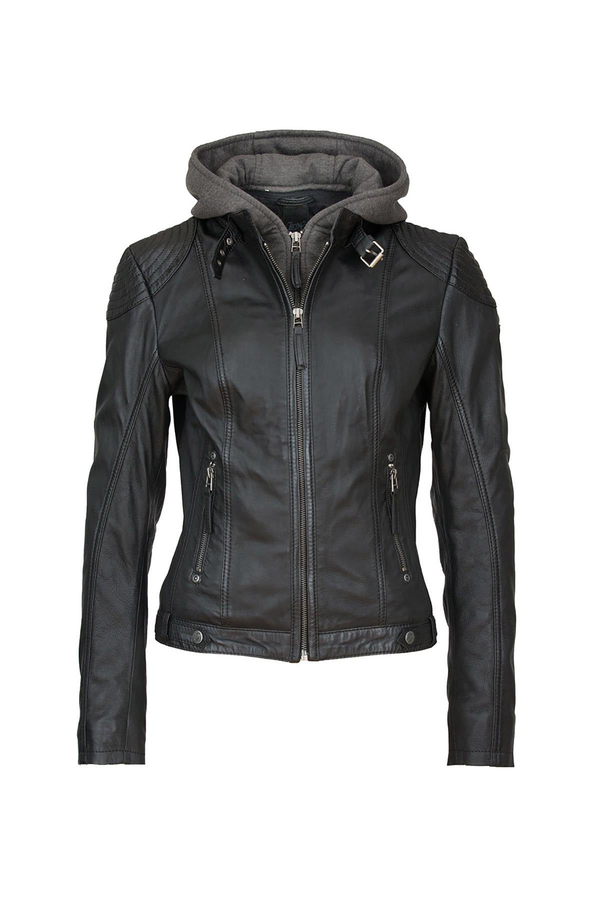 Biker collar jacket with removable hood - Image n°7