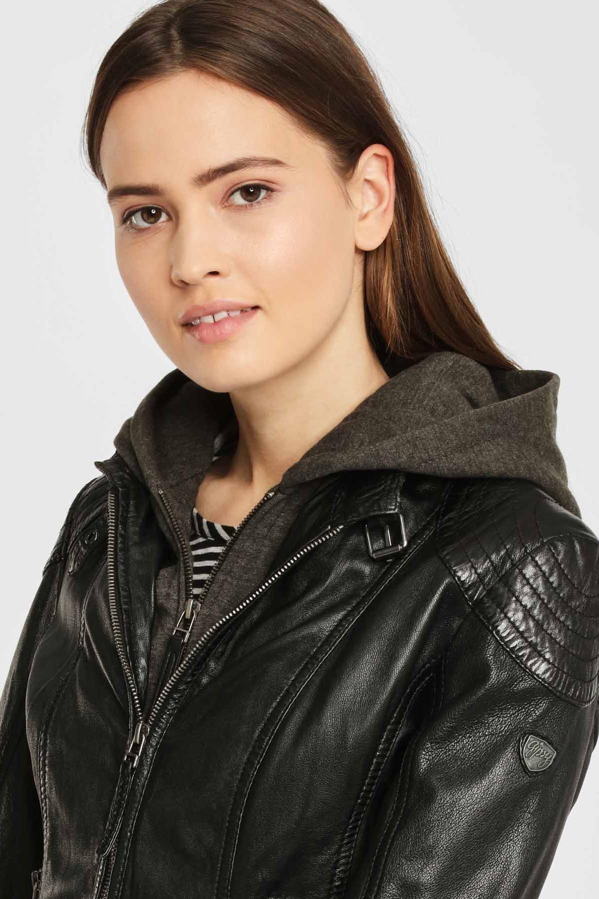 Biker collar jacket with removable hood - Image n°5