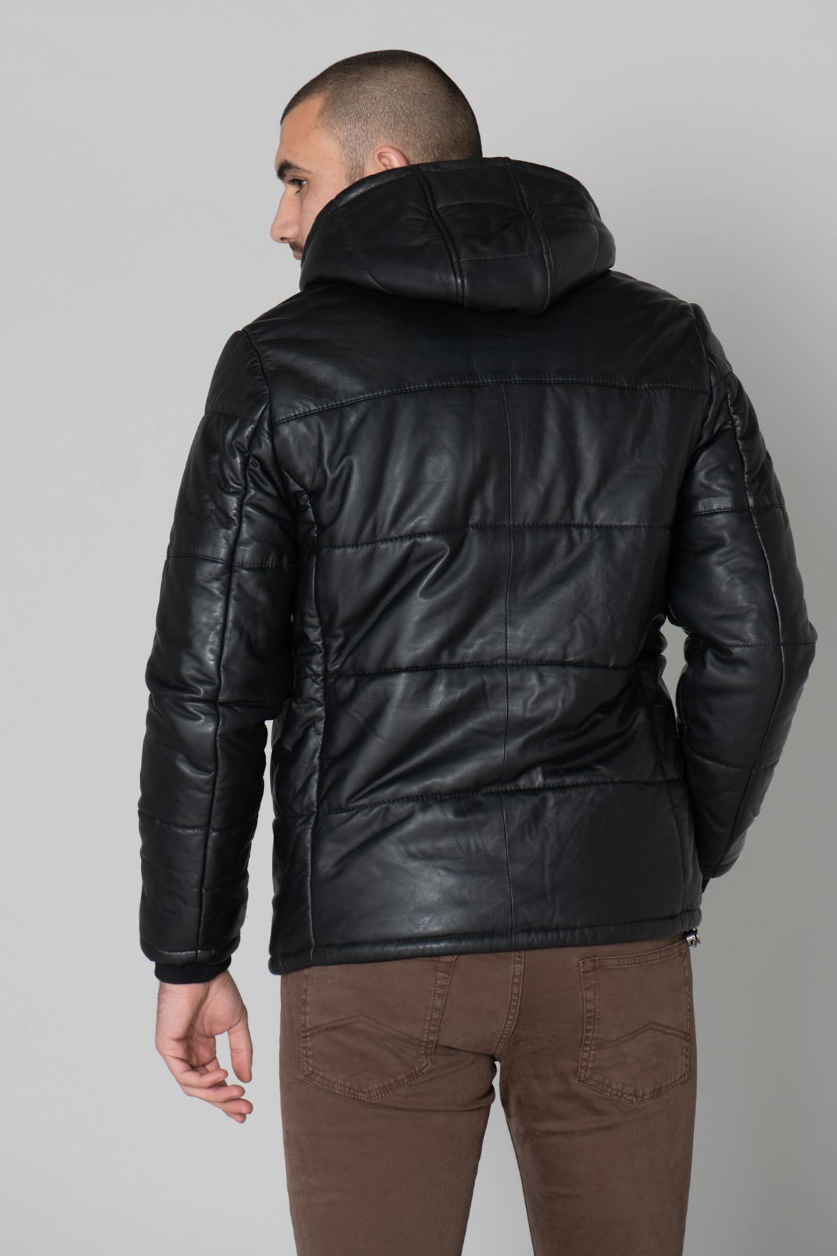 Men's black leather down jacket - Image n°6