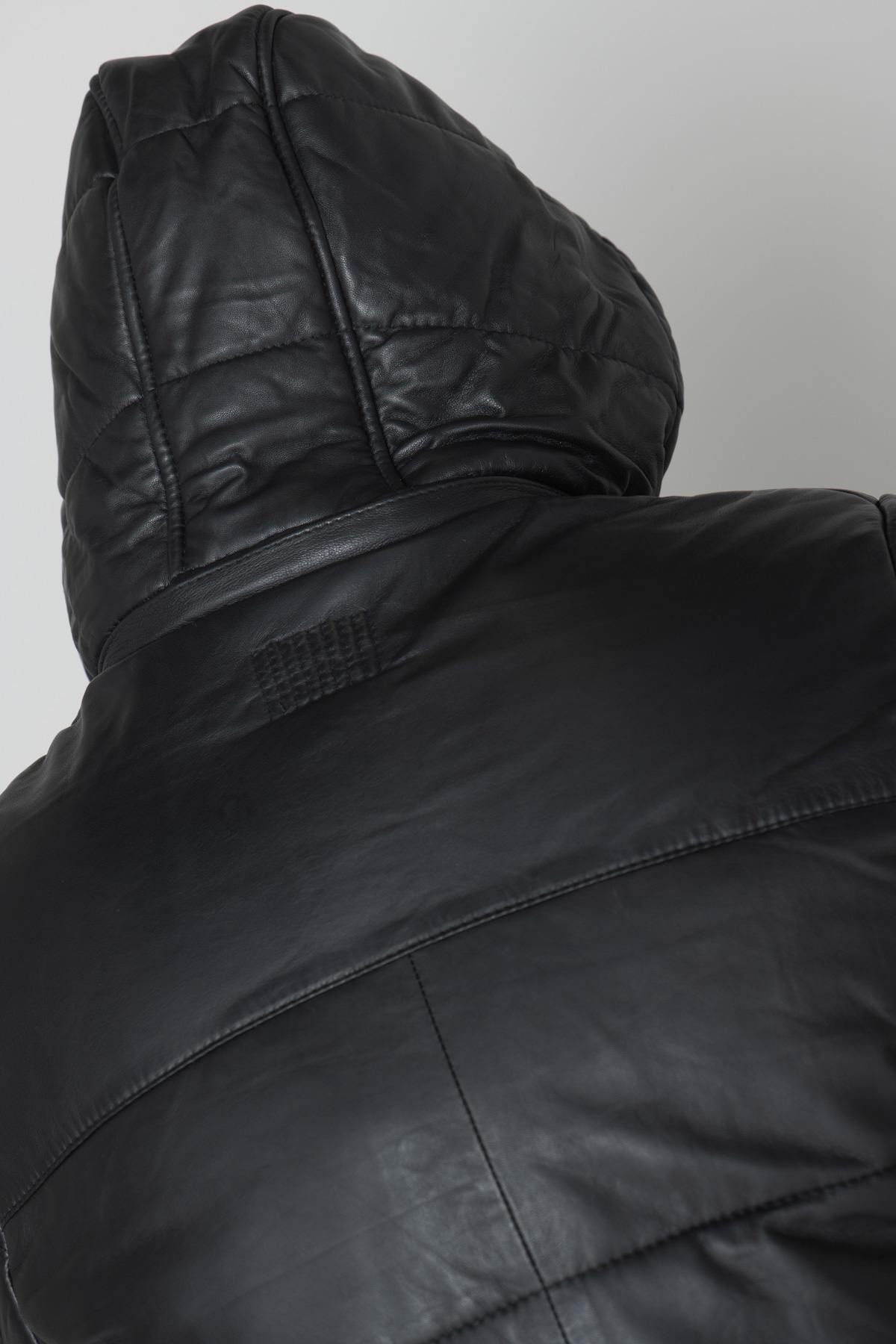 Men's black leather down jacket - Image n°7