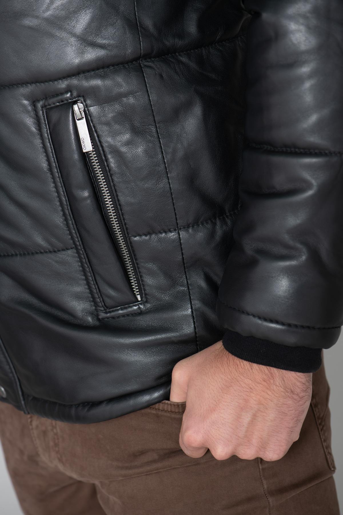 Men's black leather down jacket - Image n°8