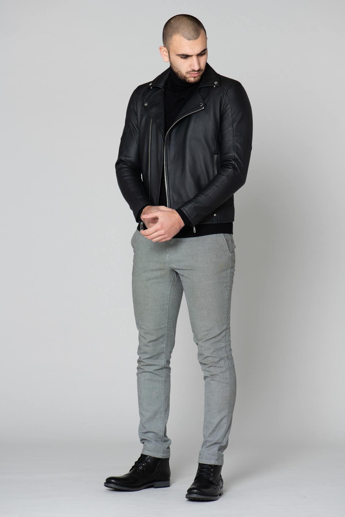 Matte black men's Biker Jacket - Image n°4