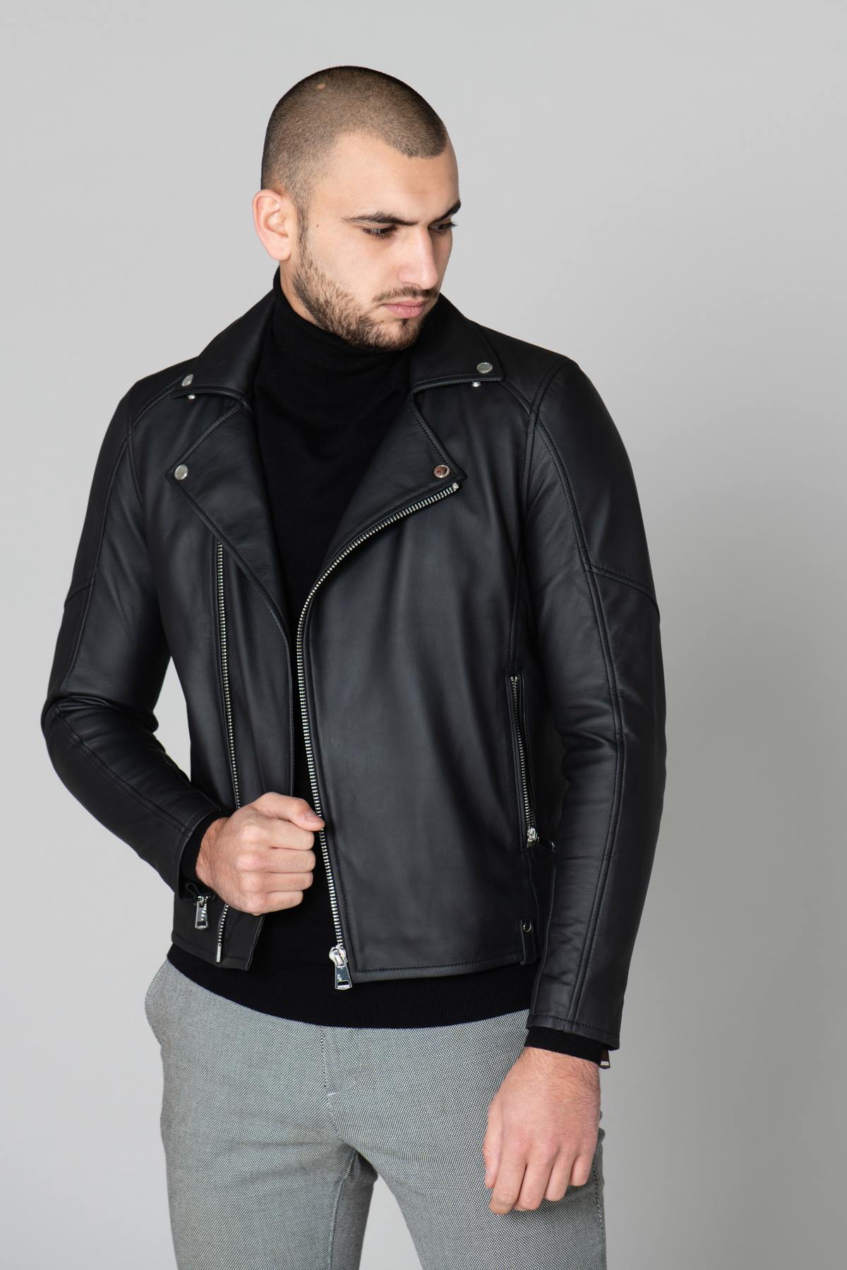 Matte black men's Biker Jacket - Image n°6