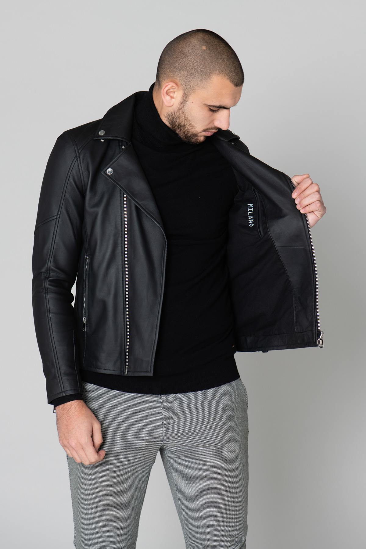 Matte black men's Biker Jacket - Image n°7