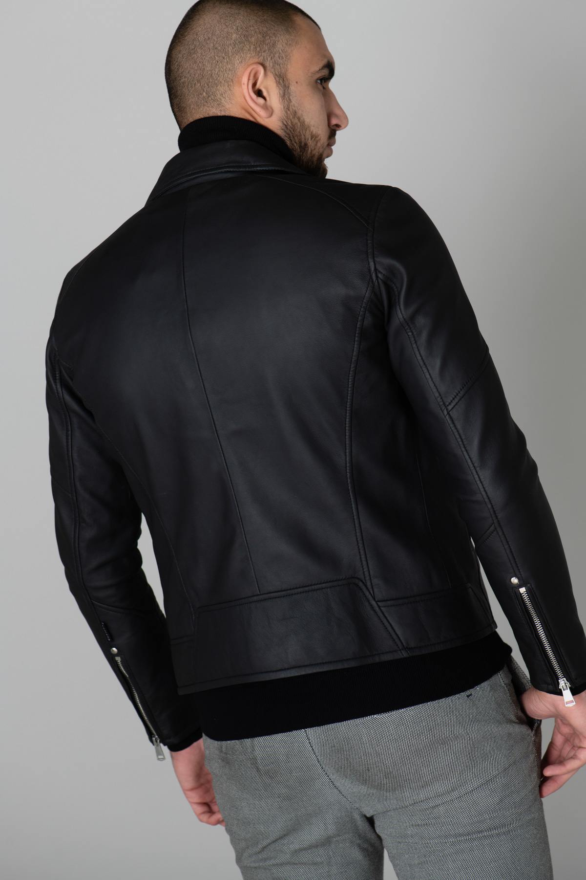 Matte black men's Biker Jacket - Image n°5