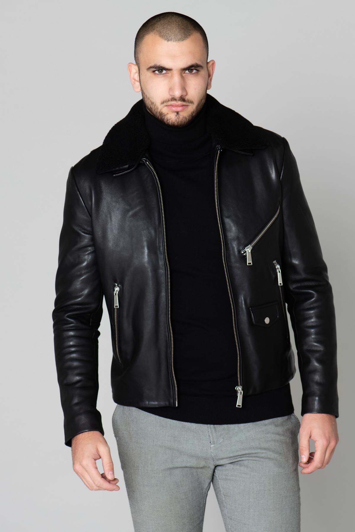 Elegant black leather jacket - Image n°1